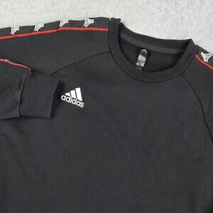 Adidas Mens Large Tango Tape Black Crewneck Sweatshirt  Red/White Sleeve Logo